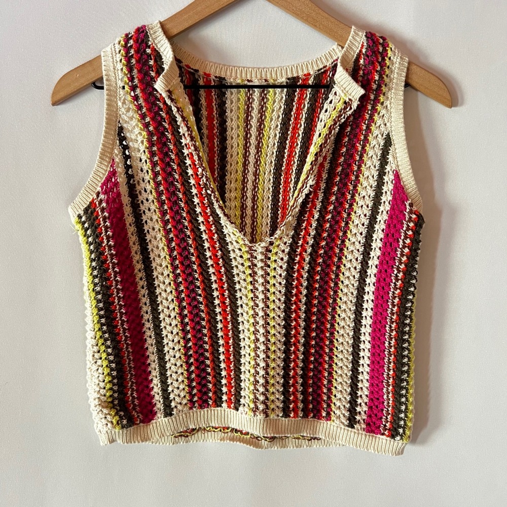 American Eagle Striped Knit V-Neck Sweater Vest XS Multi Color Boho Sleeveless